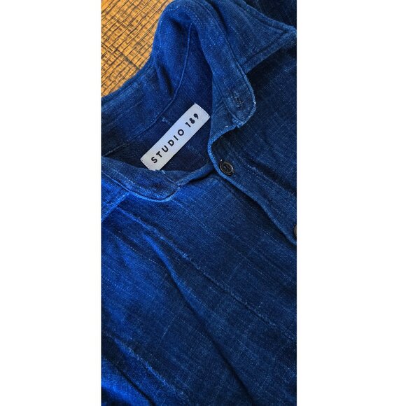 Free People Studio 189 Blue Indigo Patchwork Short Sleeved Shirt in a Size Small - Picture 3 of 4